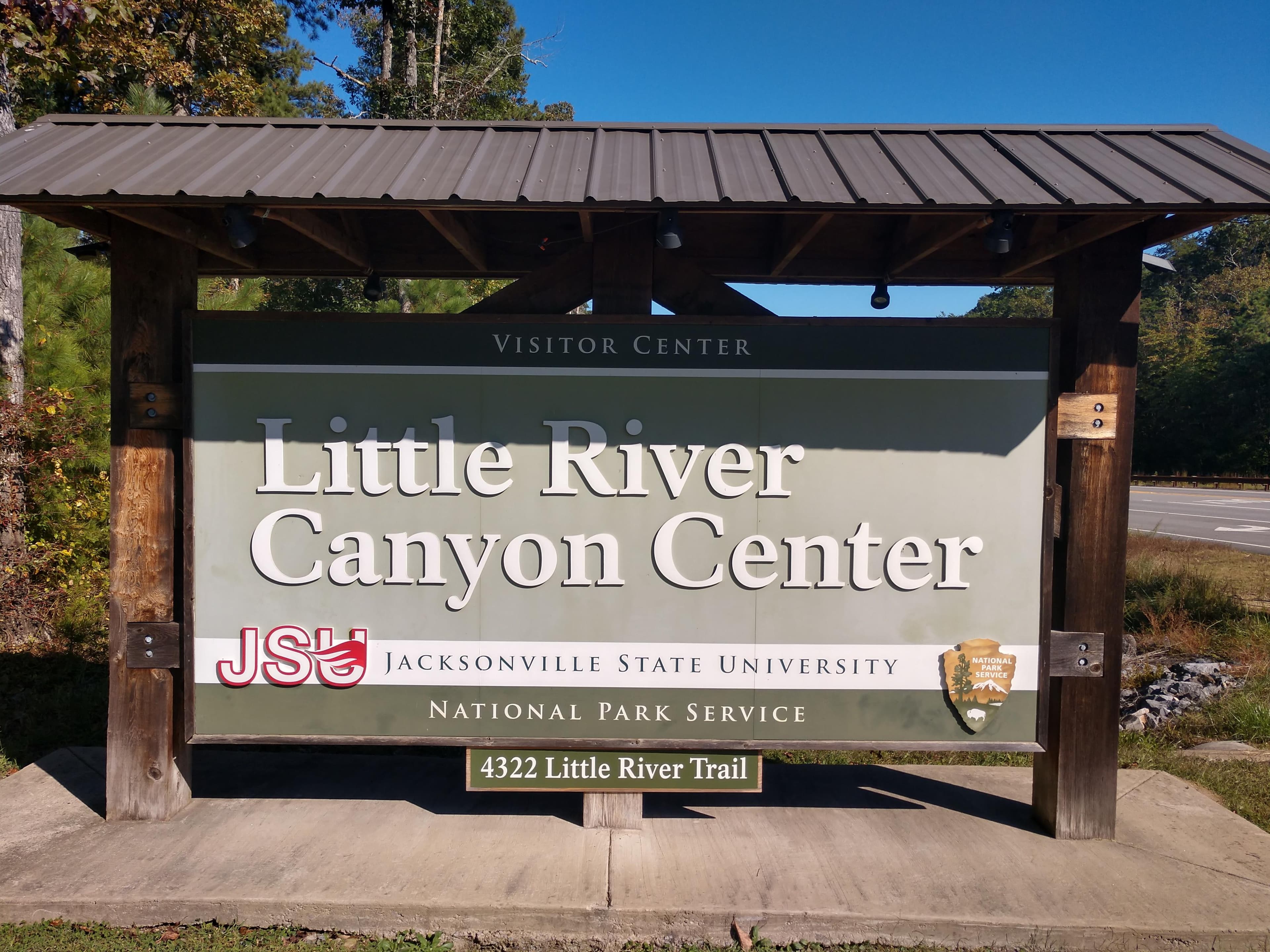Sign along Alabama Highway 35 at the entrance to the JSU Little River Canyon Center