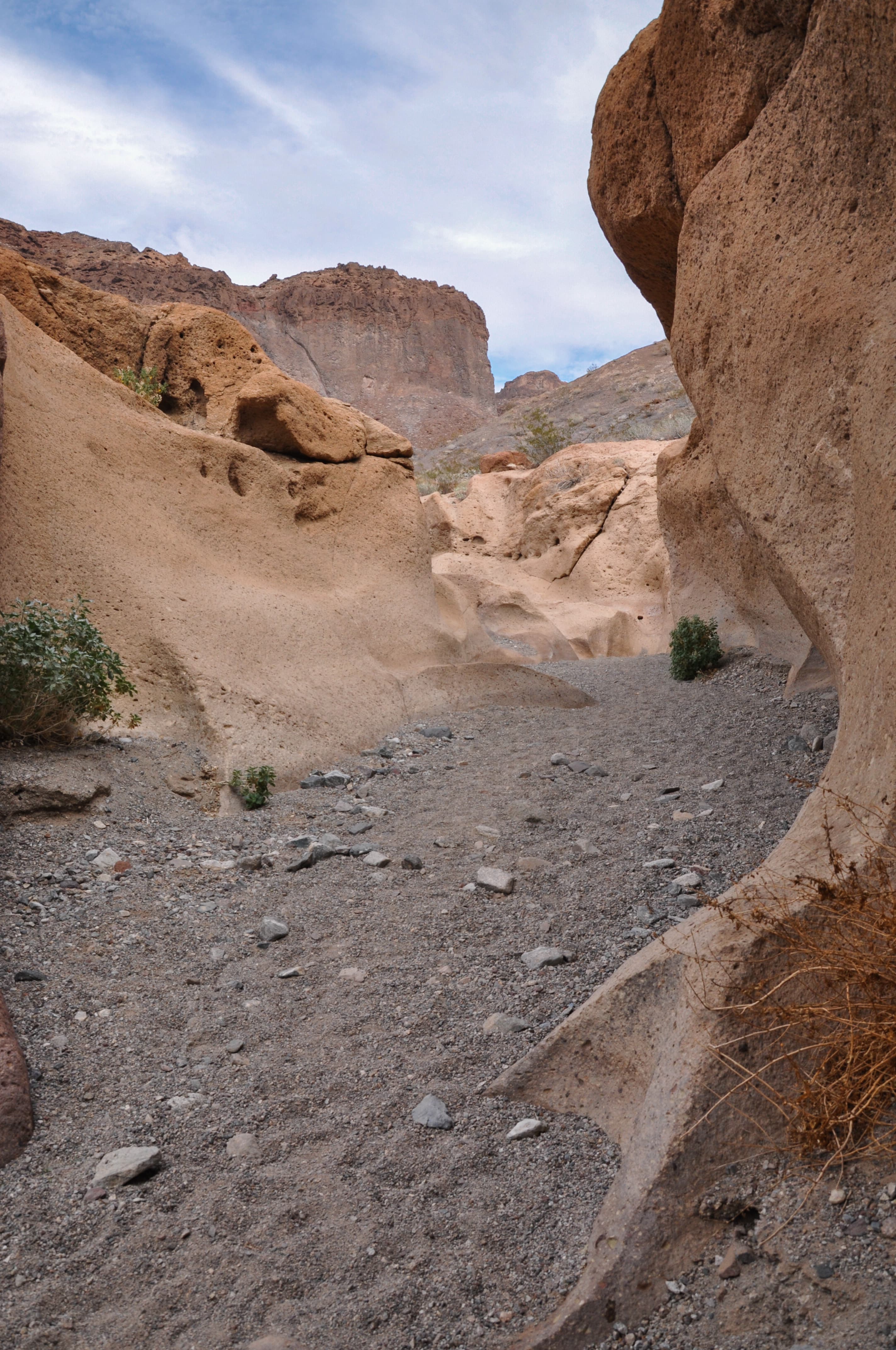 A trail winds through a canyon