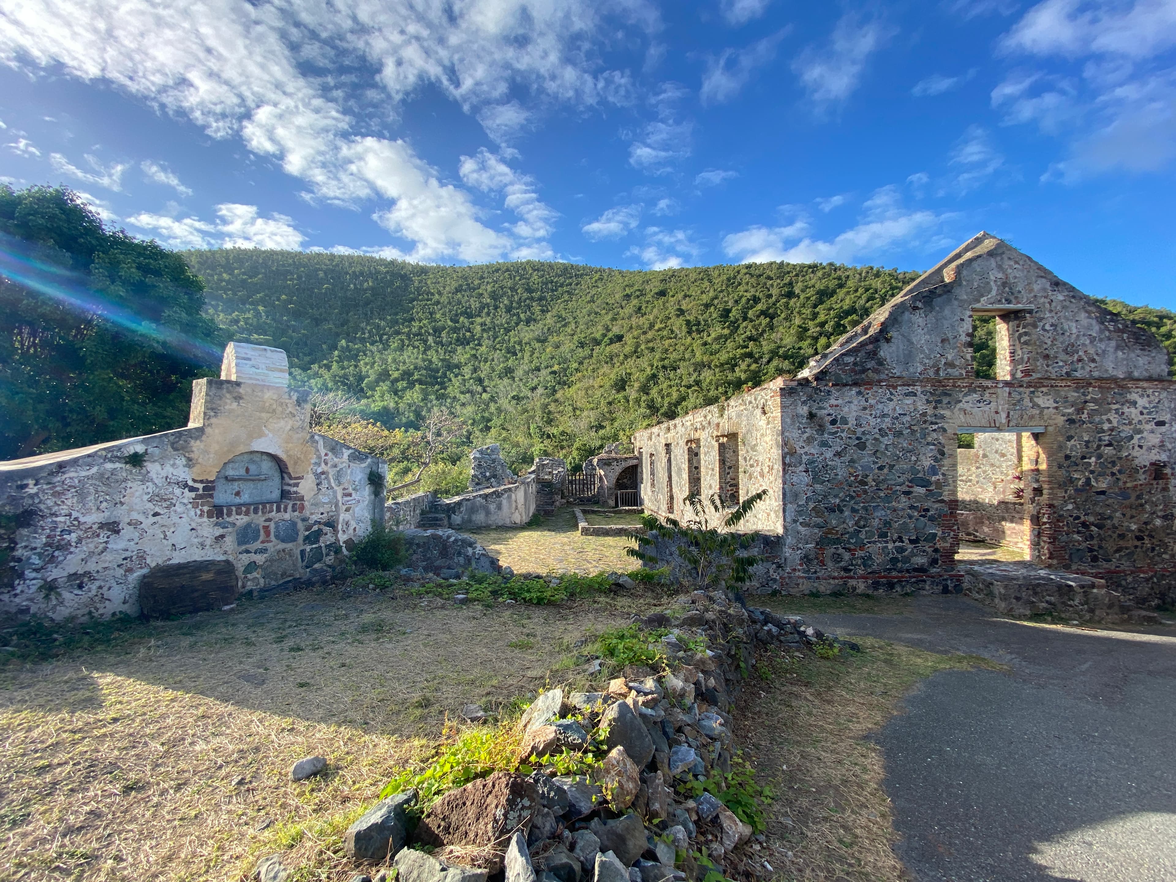 The remains of impressive stone building give a sense of the time of earlier days on St. John