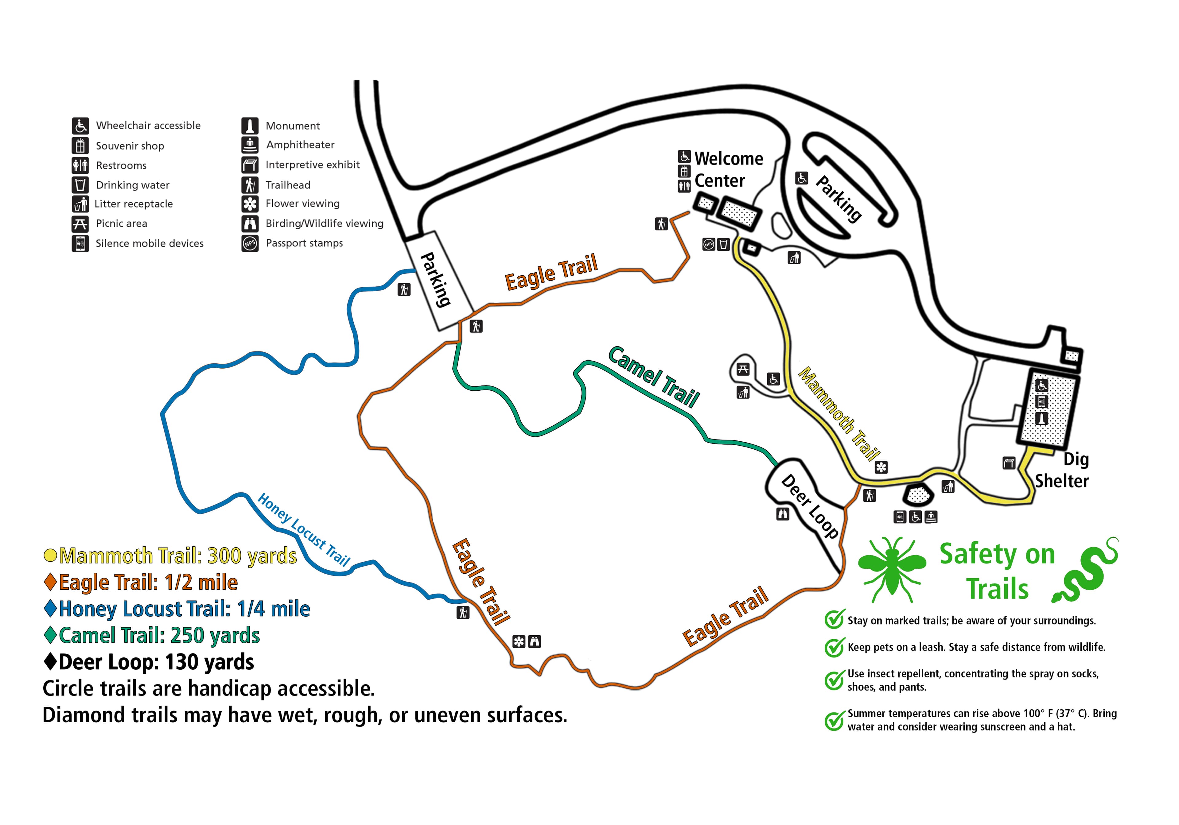 A map showing the five different trails in the monument.