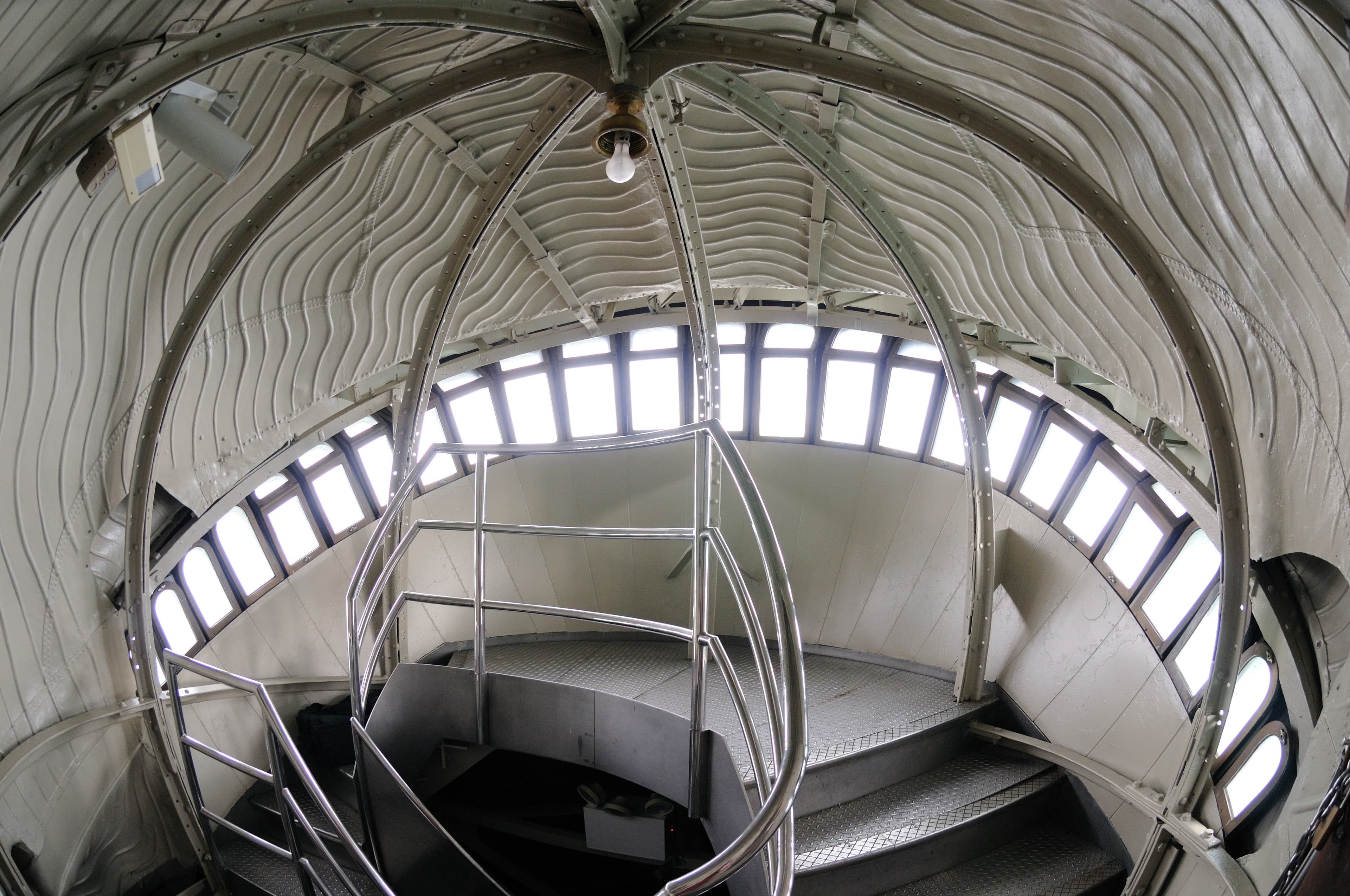 A view of the interior of the Statue's head and crown showing the windows above the Statue's face.