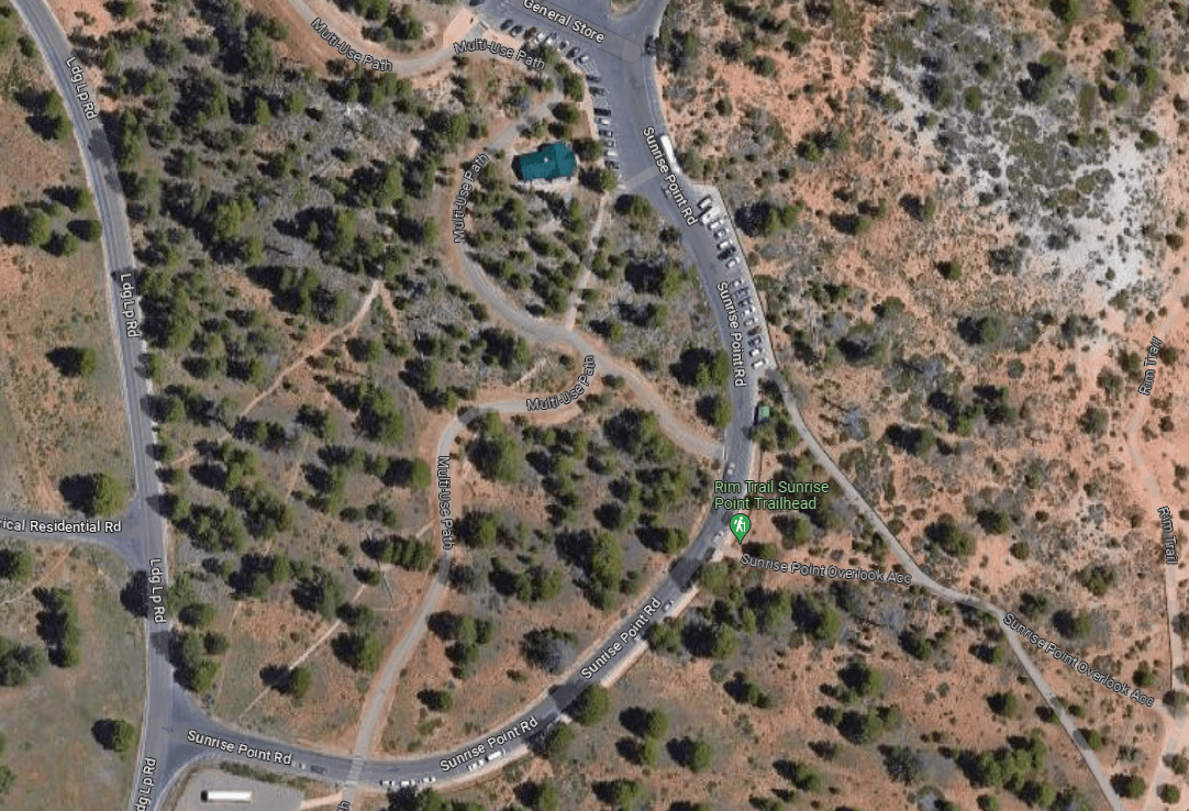 An aerial view of the Sunrise Point parking lot area.