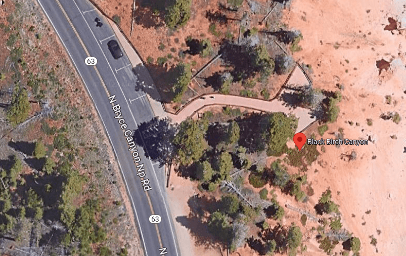 An aerial view of the Black Birch parking lot area.