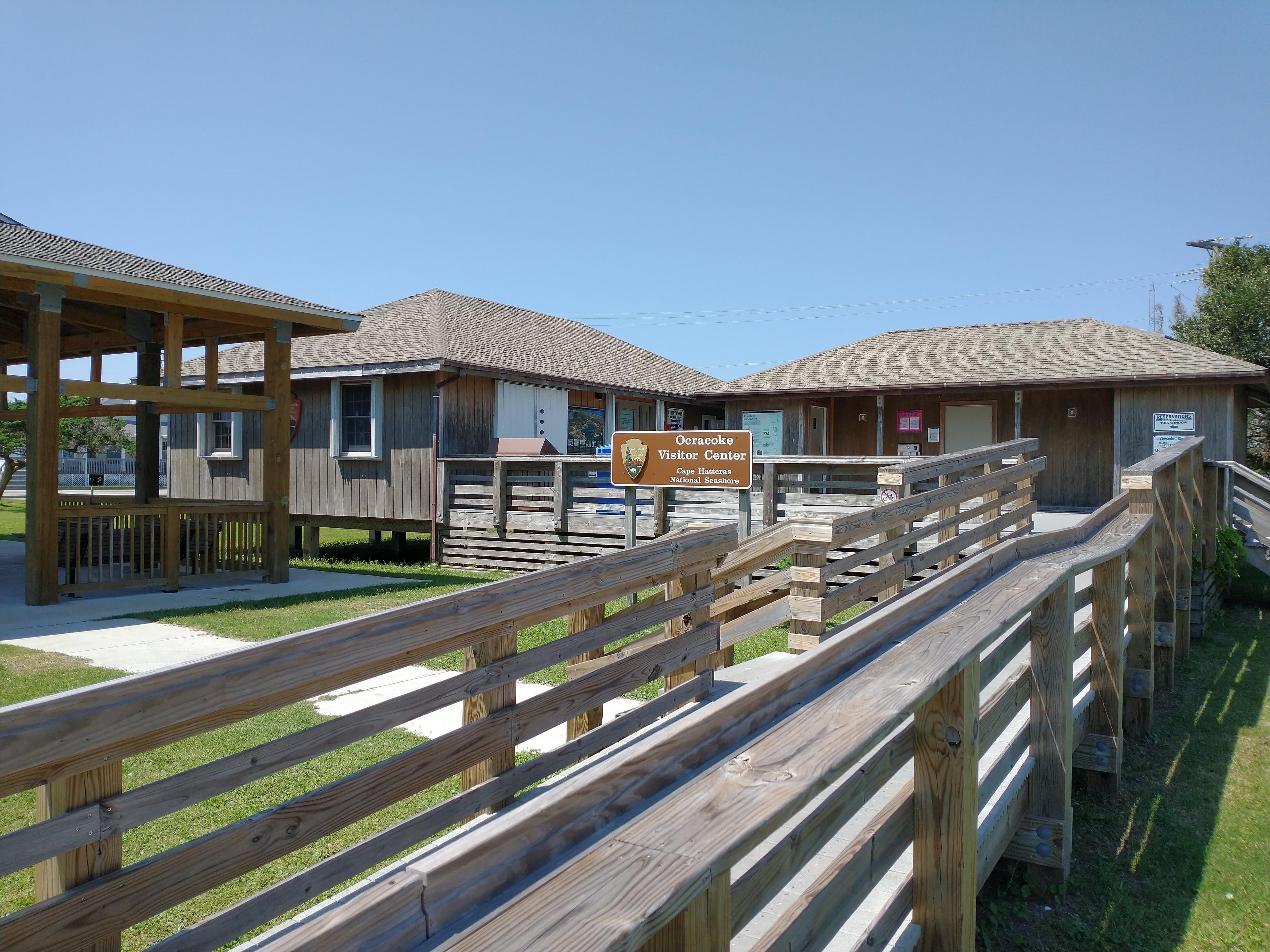 A wooden ramp leading to a building