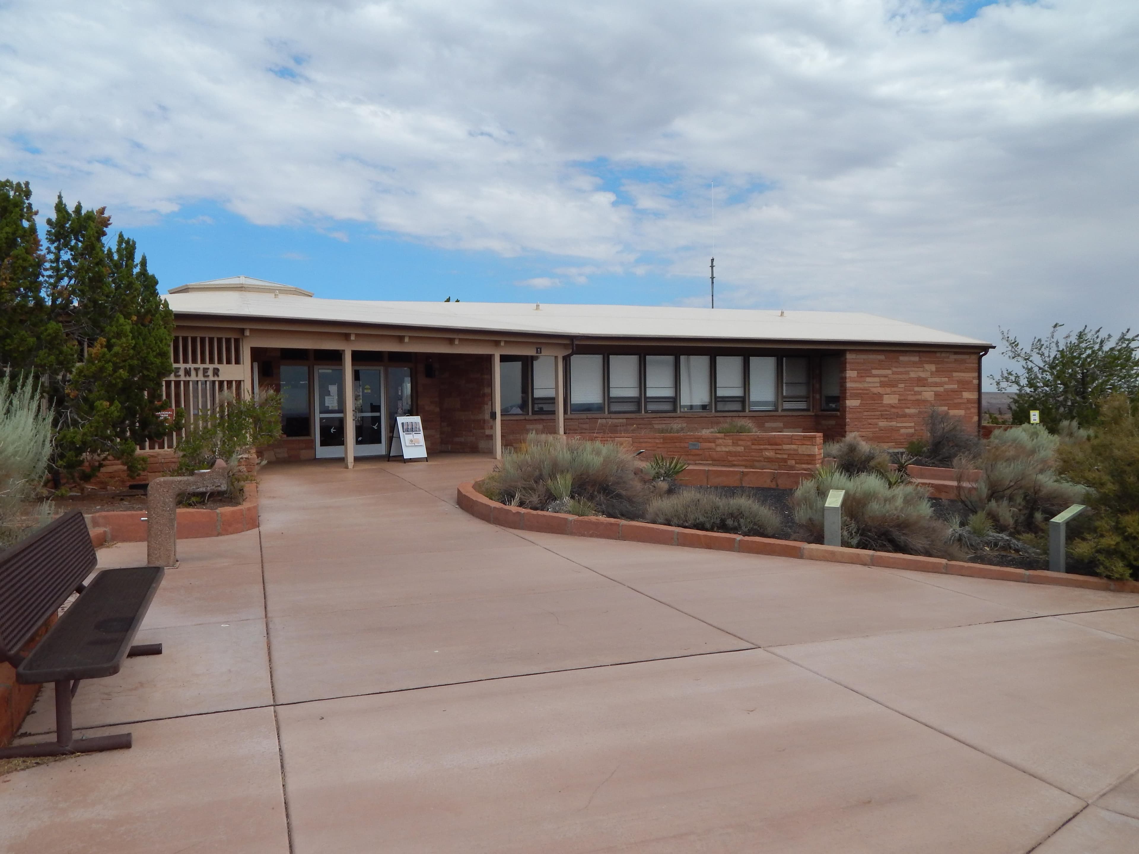 Exterior view of the visitor center building from the front entrance.
