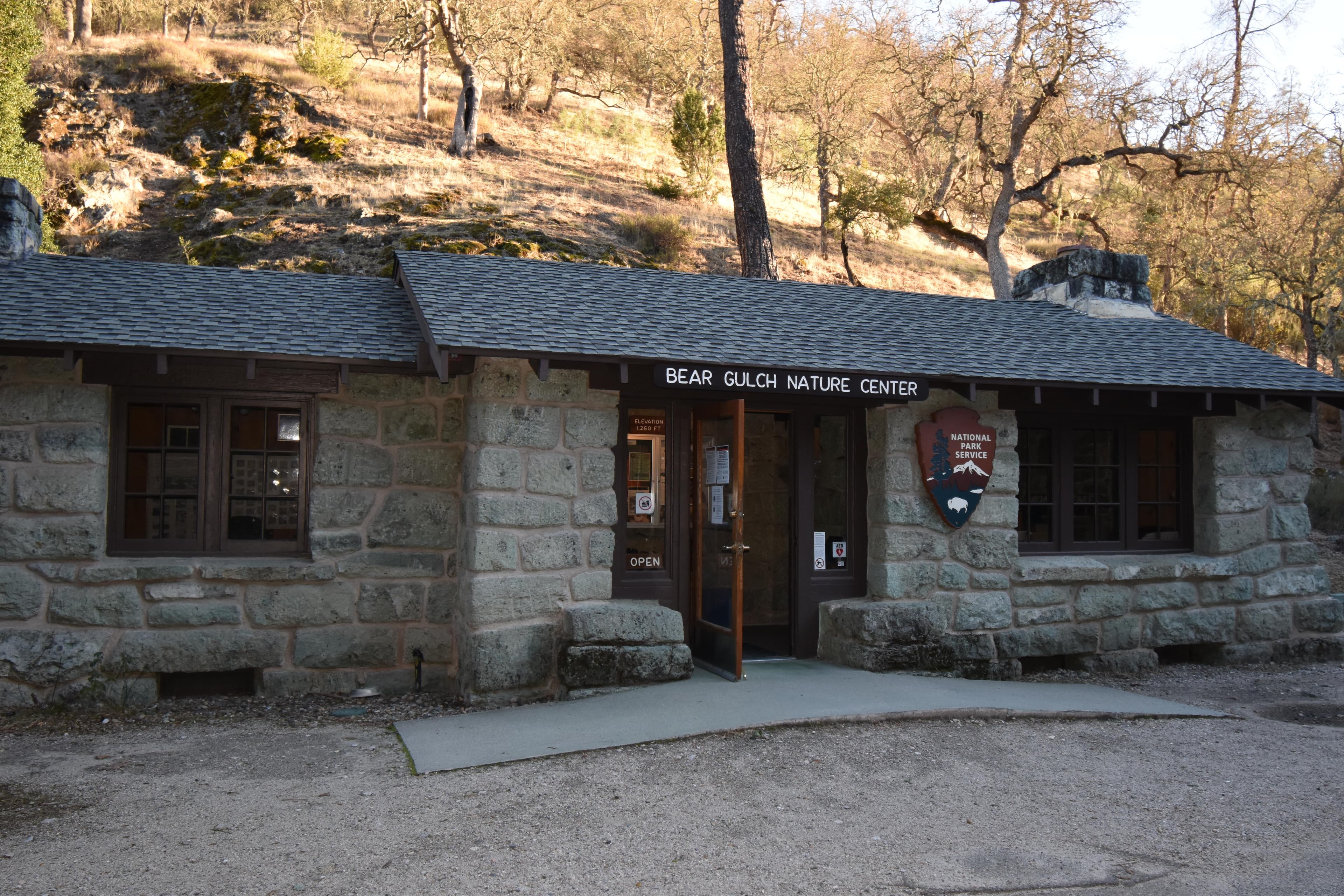 Nature center building made with a green stone.