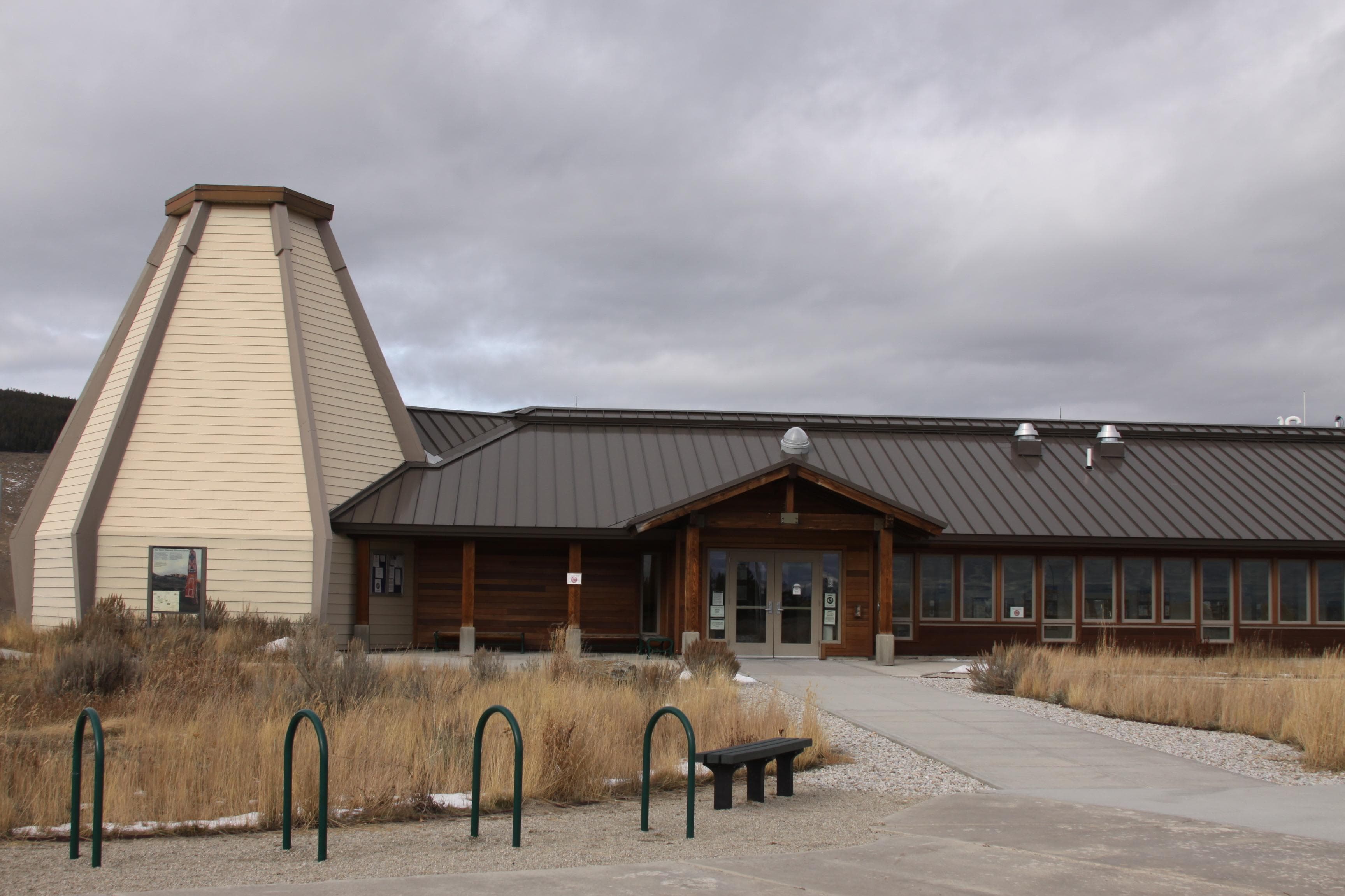 Front view of the visitor center building.