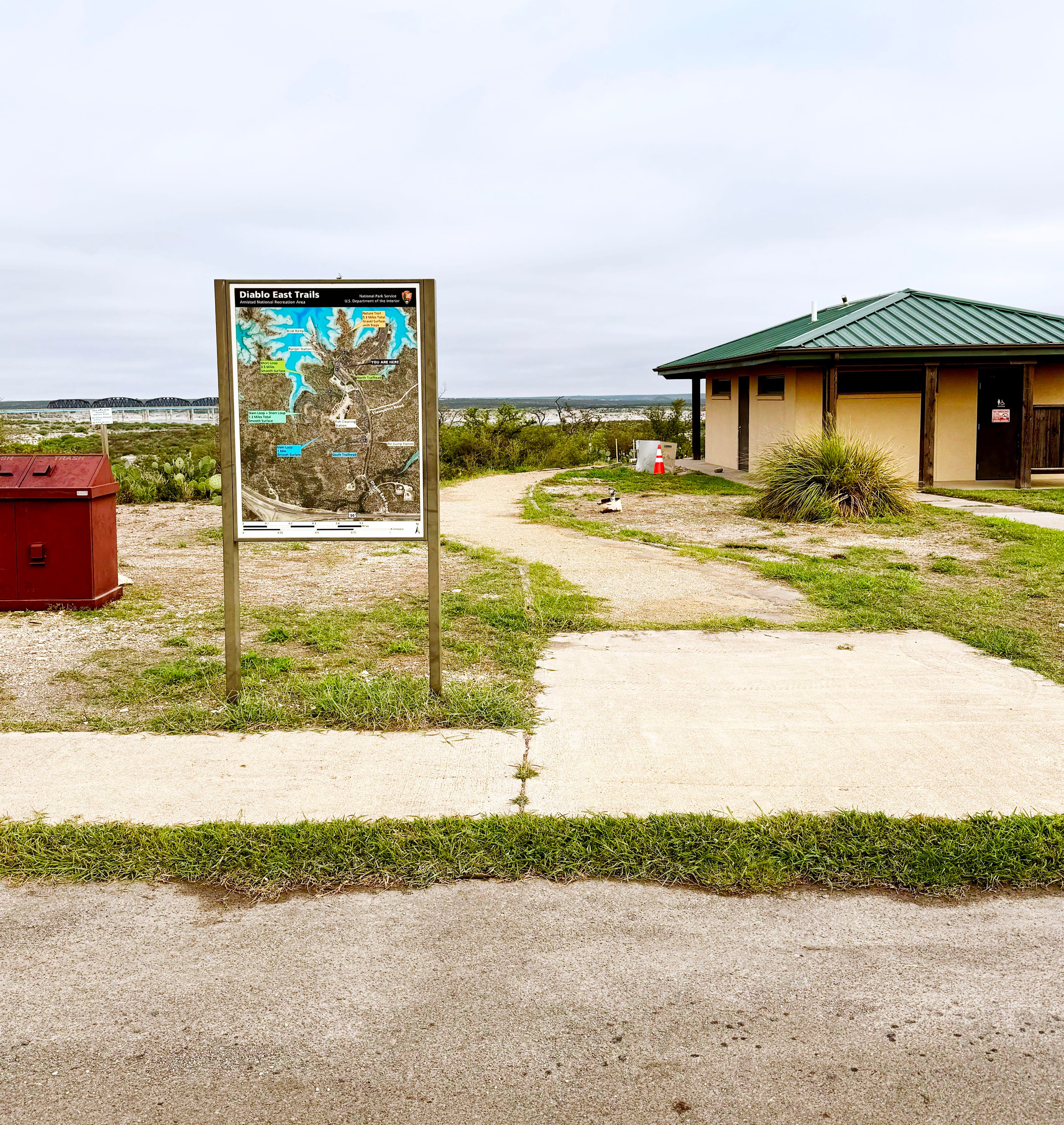 Trail map with comfort station (aka restroom) and smooth trail between the two.