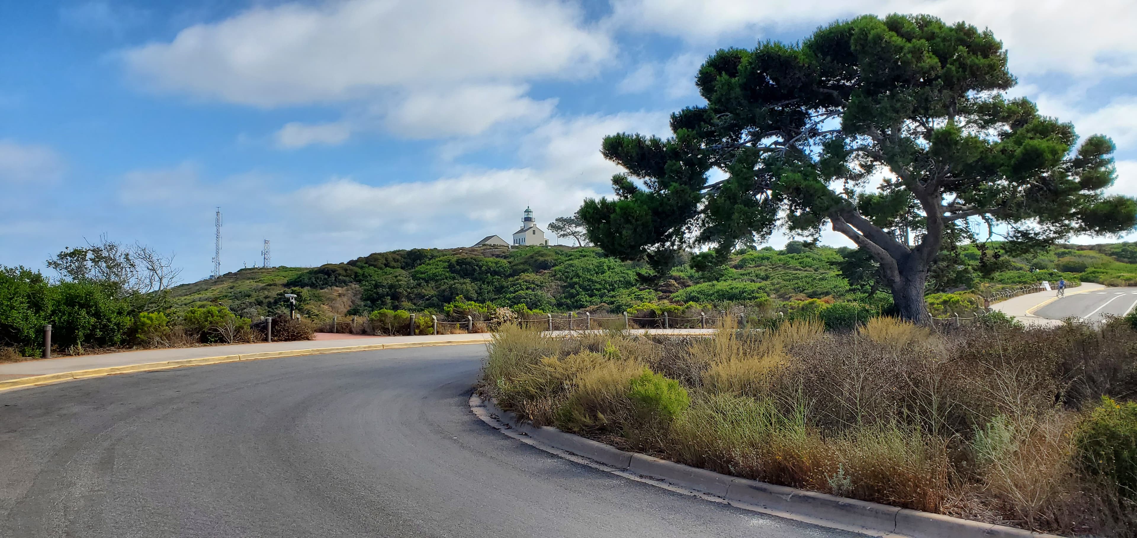 View of the hilltop area of Cabrillo National Monument as seen from the Visitor Center breezeway.